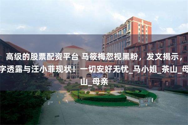 高级的股票配资平台 马筱梅忽视黑粉，发文揭示，七字透露与汪小菲现状！一切安好无忧_马小姐_茶山_母亲