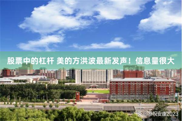 股票中的杠杆 美的方洪波最新发声！信息量很大